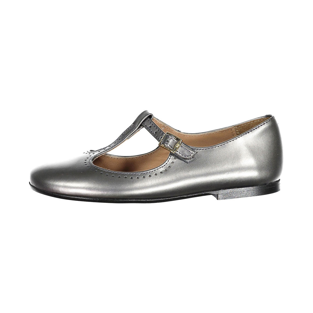 Papanatas Silver Metallic T-Strap Flat