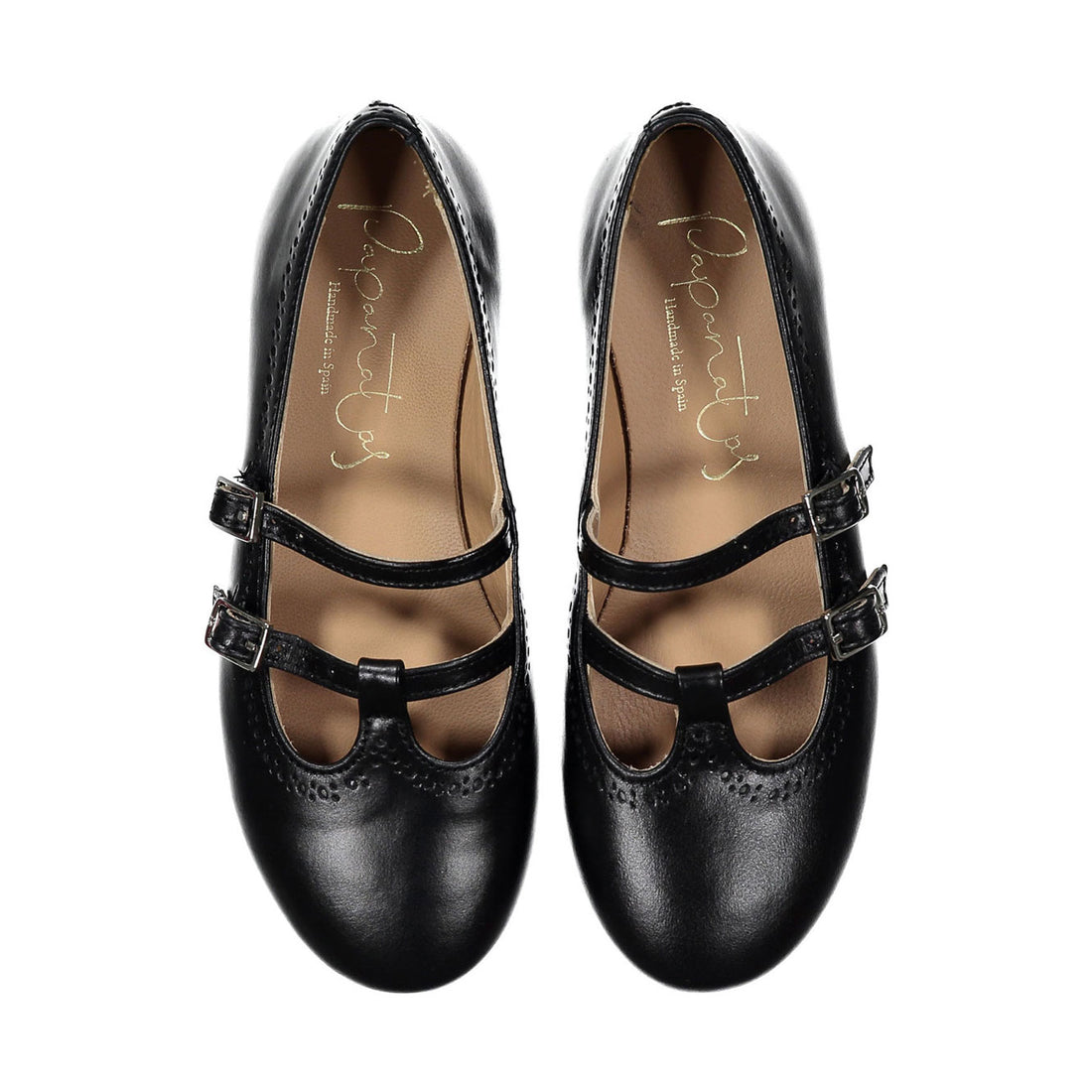 Papanatas Black Leather Double Buckle T-Strap