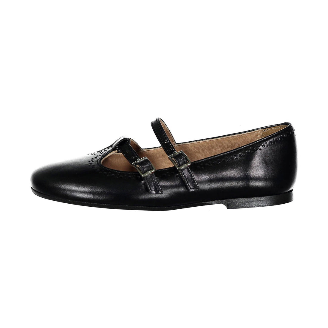 Papanatas Black Leather Double Buckle T-Strap
