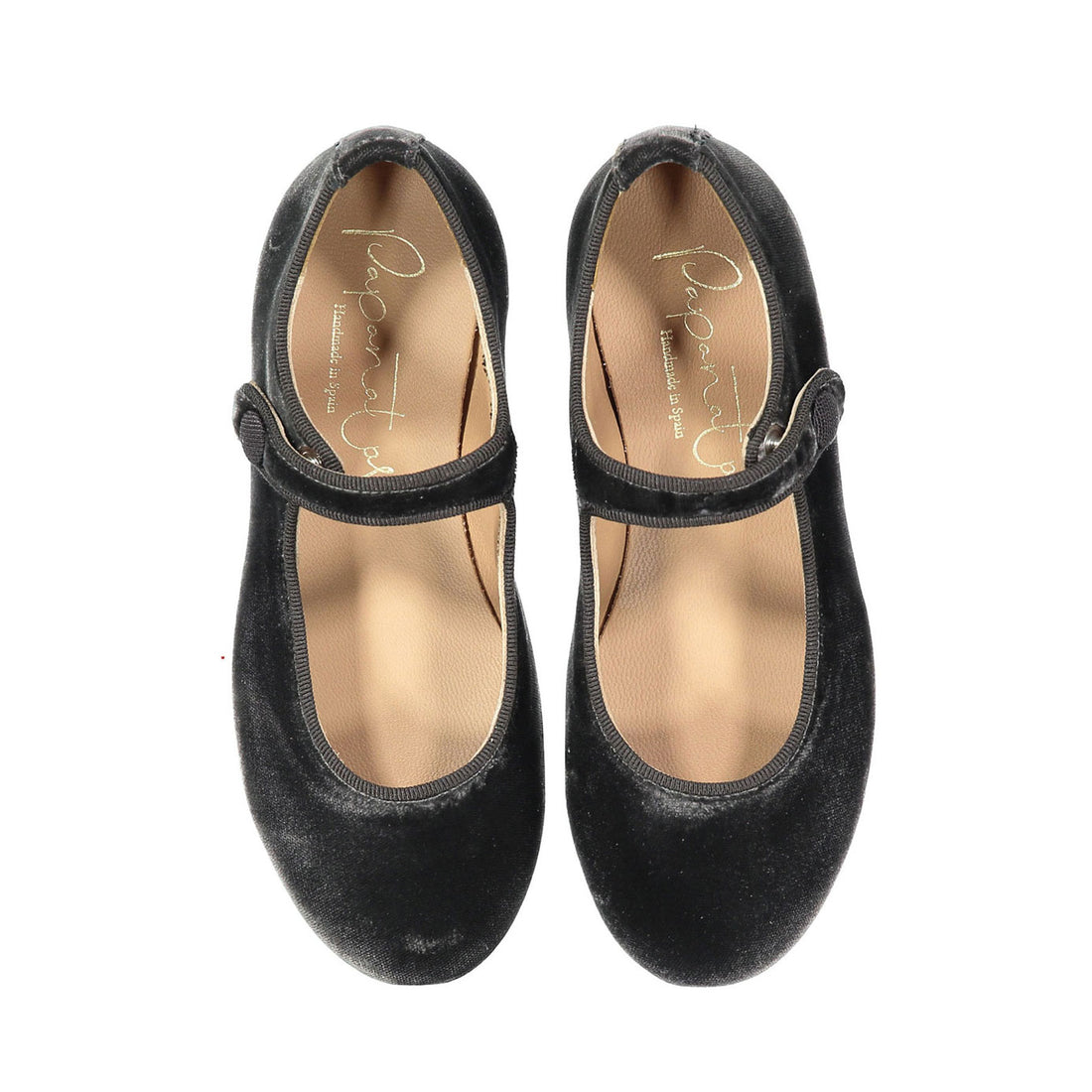 Papanatas Charcoal Velvet  Button Mary Janes
