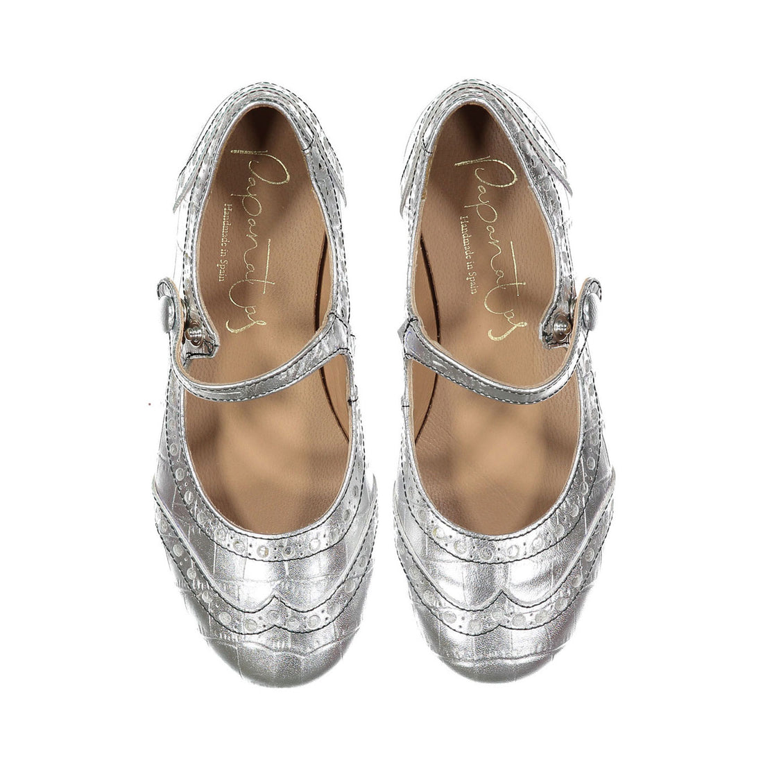 Papanatas Silver Leather Wingtip Mary Janes