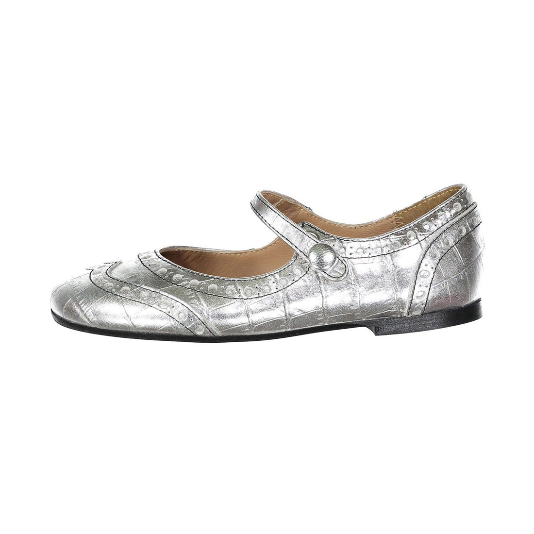 Papanatas Silver Leather Wingtip Mary Janes
