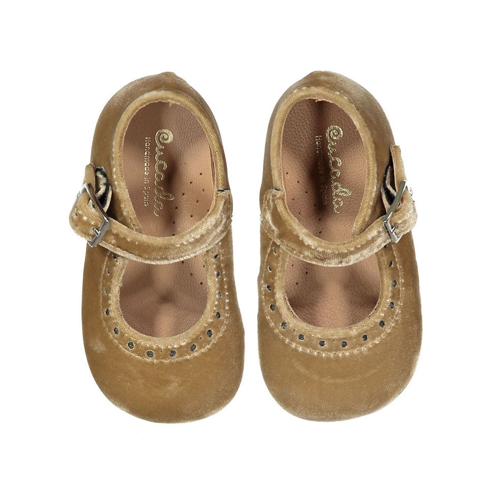 Papanatas Tan Velvet Baby Mary Janes