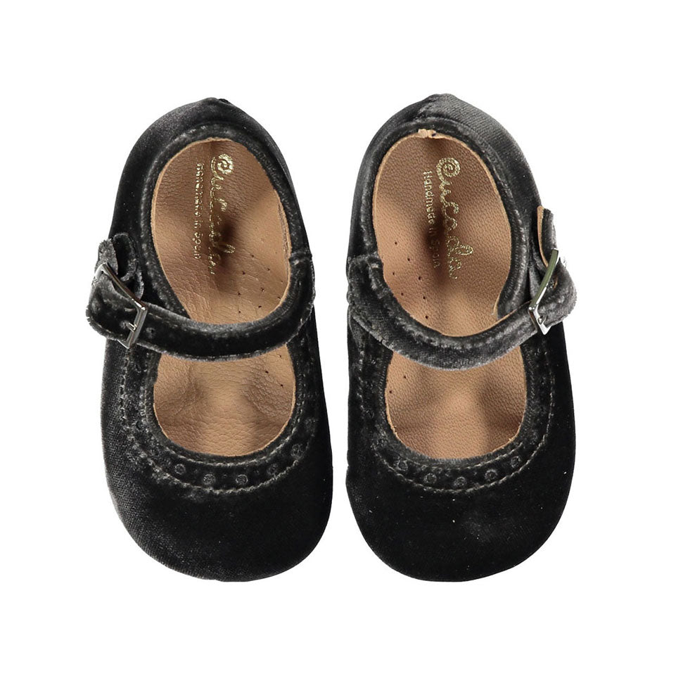 Papanatas Grey Velvet Baby Mary Janes