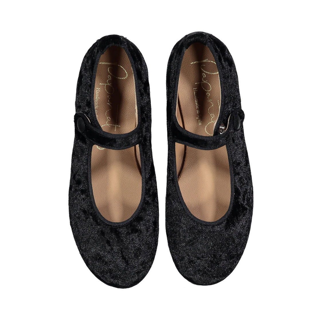 Papanatas Black Velvet Button Mary Janes