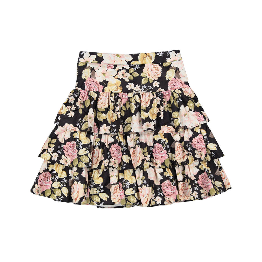 Petite Amalie Black Romantic Floral Print Cord Skirt