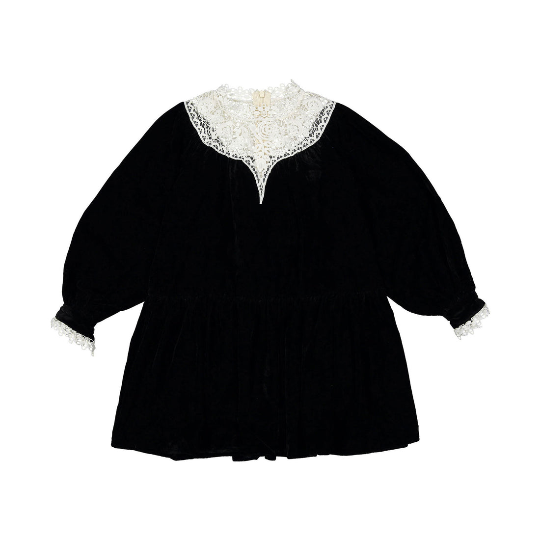 Petite Amalie Black/Cream Lace Yoke Cord Velvet Dress