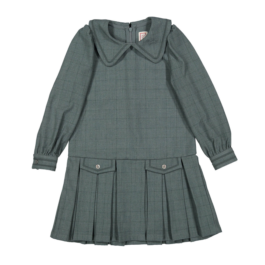 1984 Teal Grid Drop Waist Dress