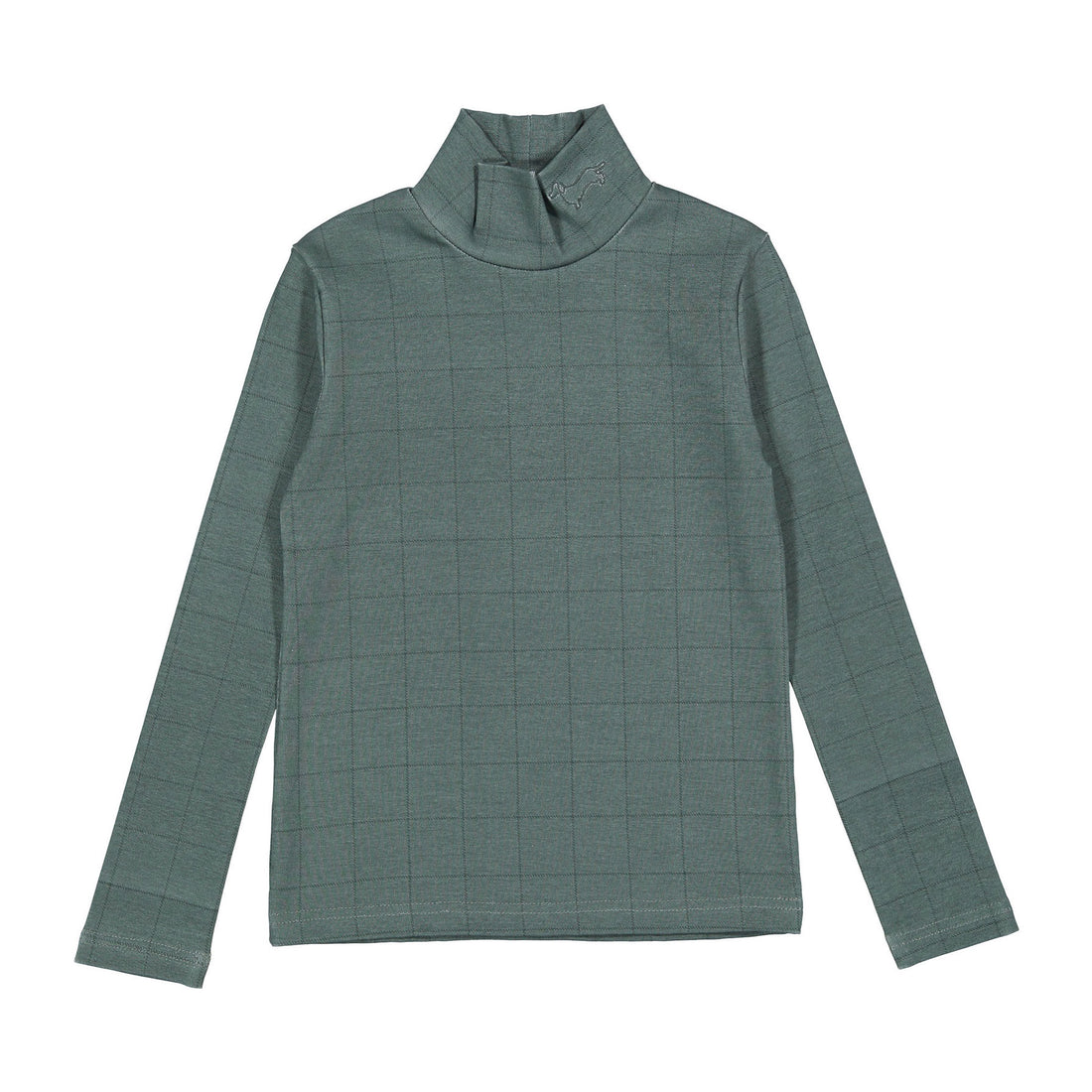 1984 Teal Grid Printed Turtleneck