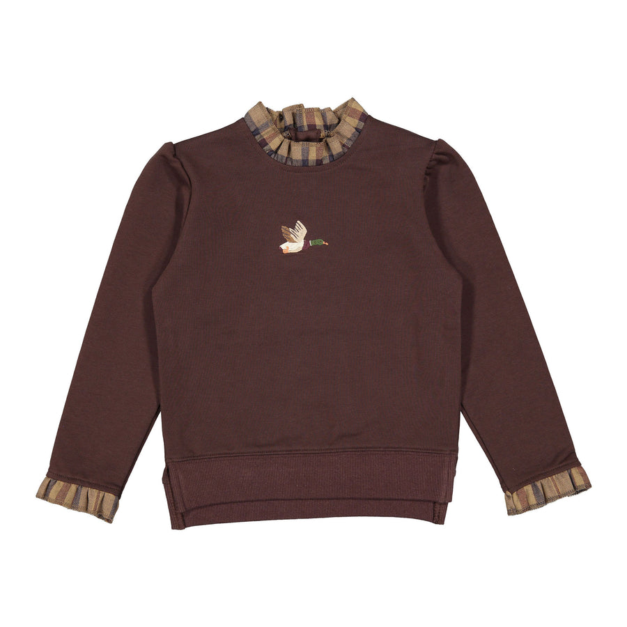 1984 Brown Duck Embroidered Ruffle Sweatshirt