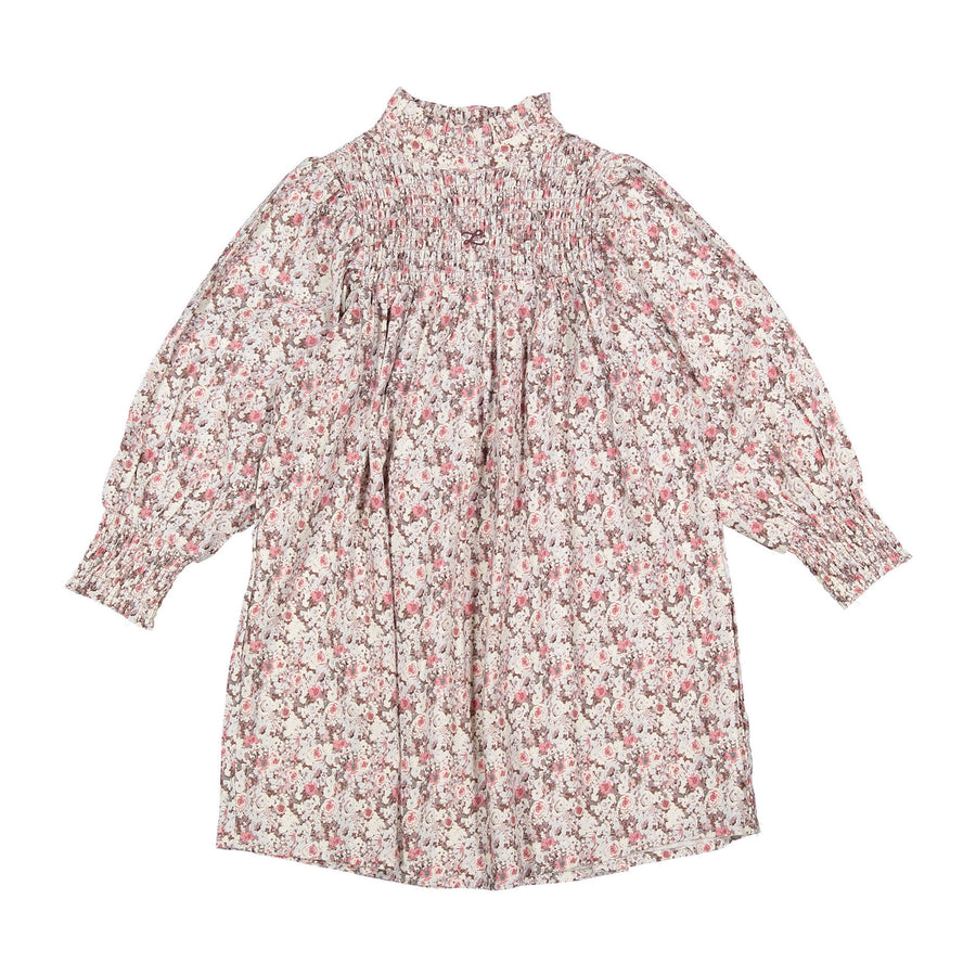 L by Ladida Eggplant Floral Smock Neck Dress