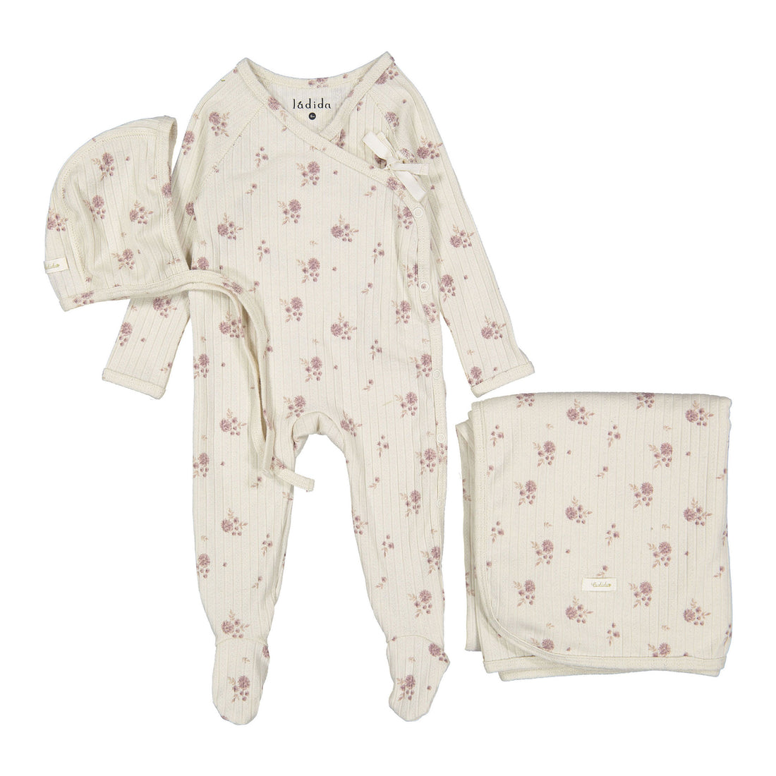 Ladida Layette Pink Watercolor Romper + Bonnet + Blanket