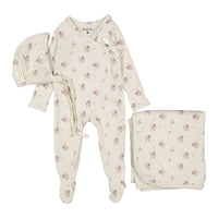 Ladida Layette Pink Watercolor Romper + Bonnet + Blanket