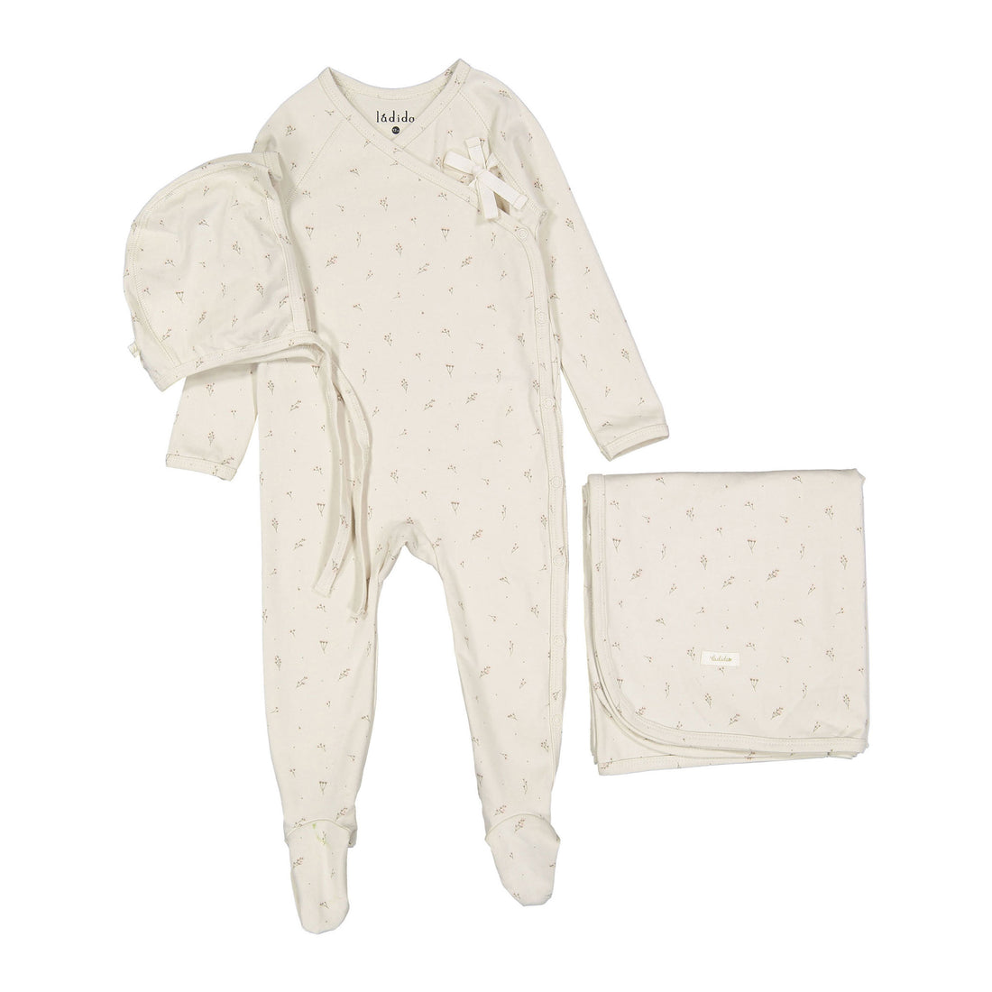 Ladida Layette Blush Tiny Bud Romper + Bonnet + Blanket