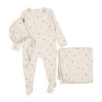 Ladida Layette Rose Grid Romper + Bonnet + Blanket