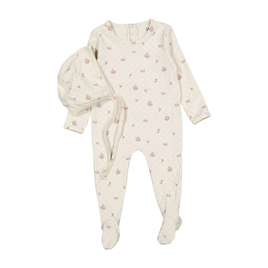 Ladida Layette Rose Grid Romper + Bonnet