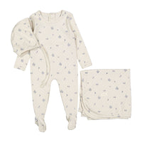 Ladida Layette Slate Grid Romper + Bonnet + Blanket