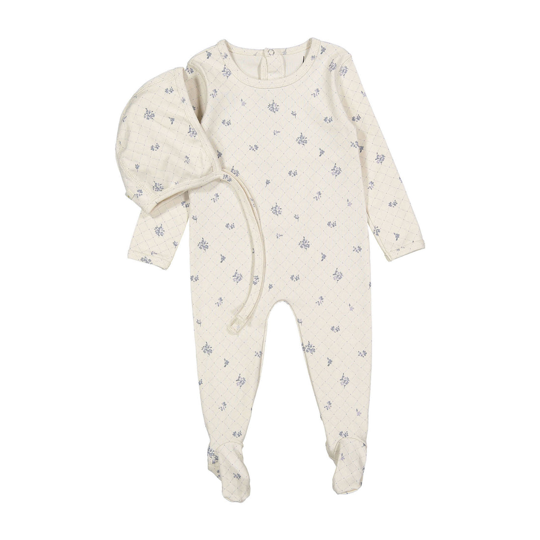 Ladida Layette Slate Grid Romper + Bonnet