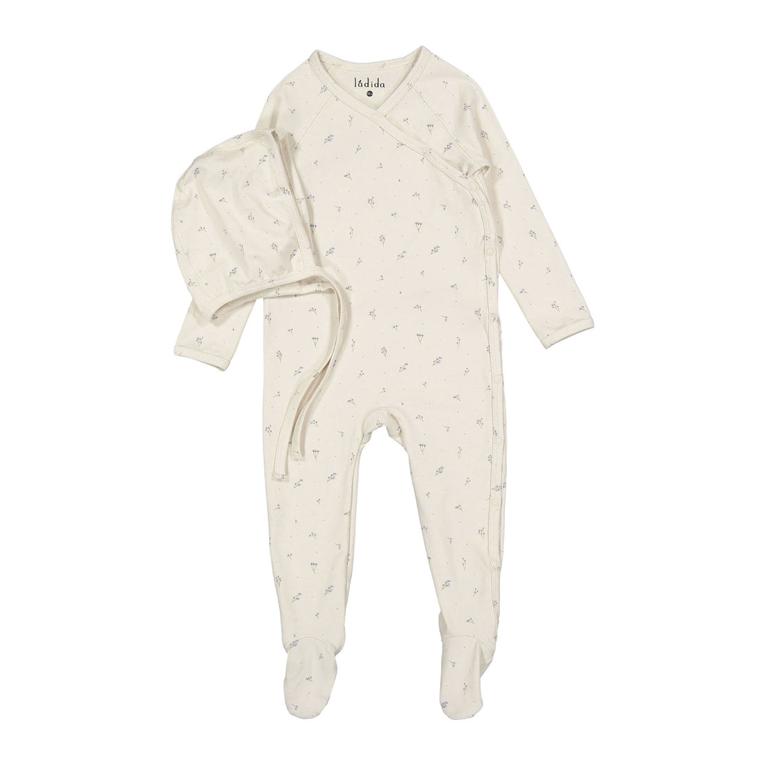 Ladida Layette Blue Tiny Bud Romper + Bonnet