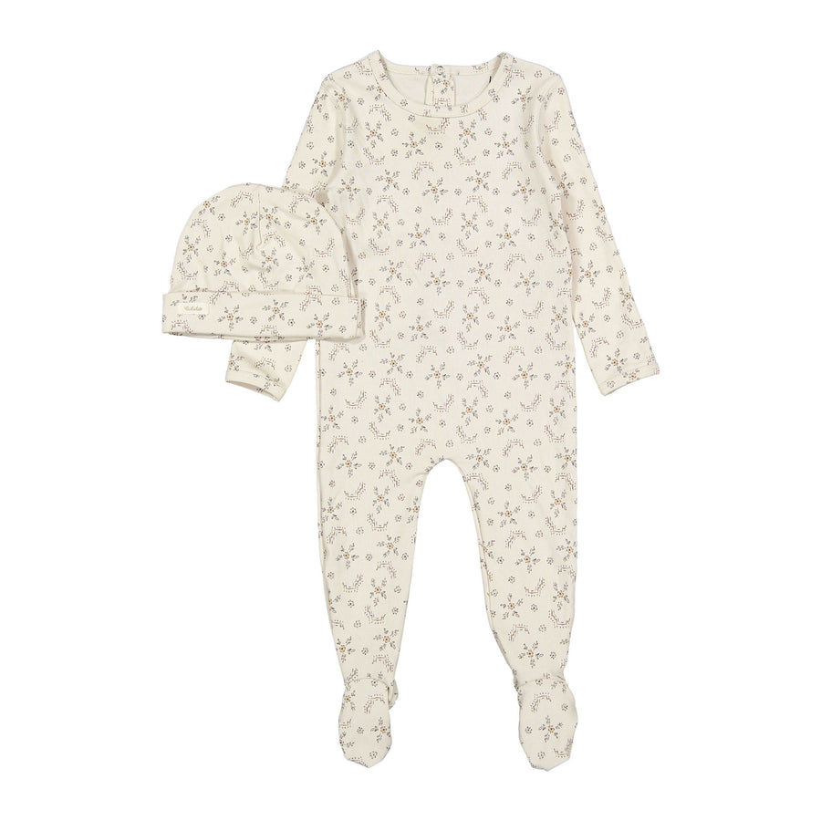 Ladida Layette Sketched Floral Romper + Hat