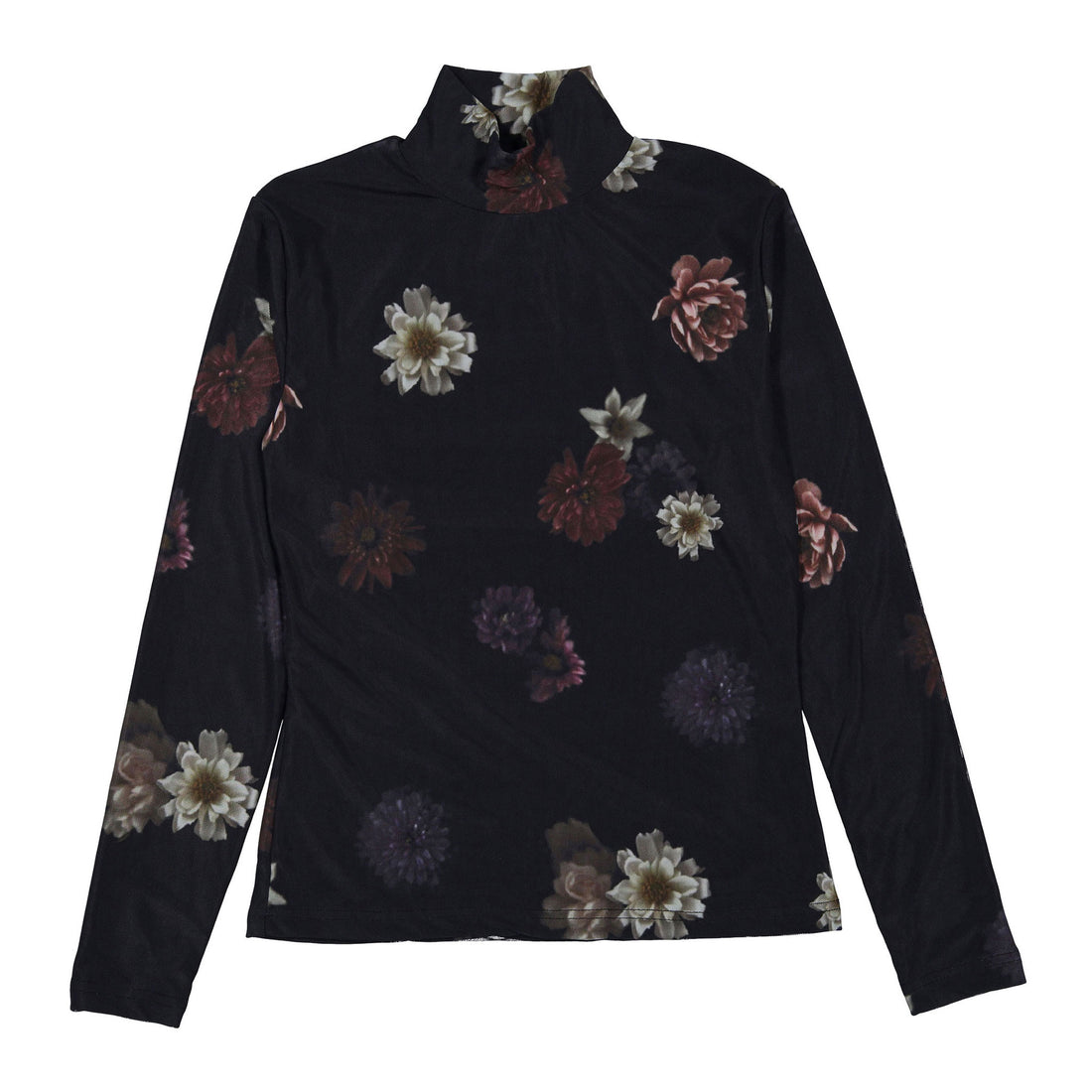 Ava and Lu Black Floral Mesh Turtleneck