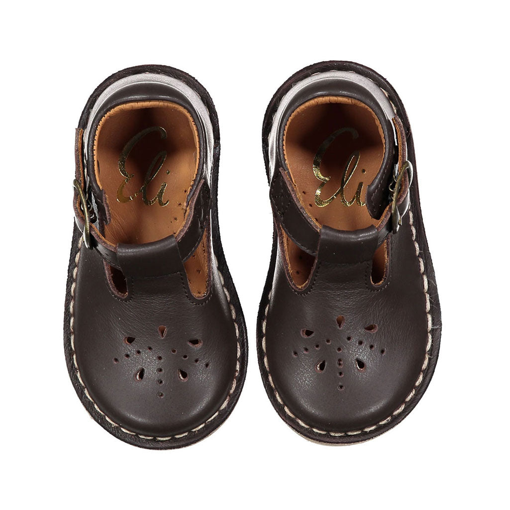 Papanatas Brown Leather Perforated Baby Shoe