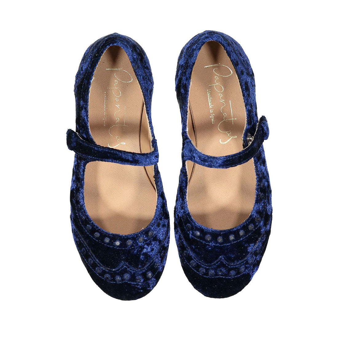 Papanatas Blue Velvet Wingtip Mary Janes