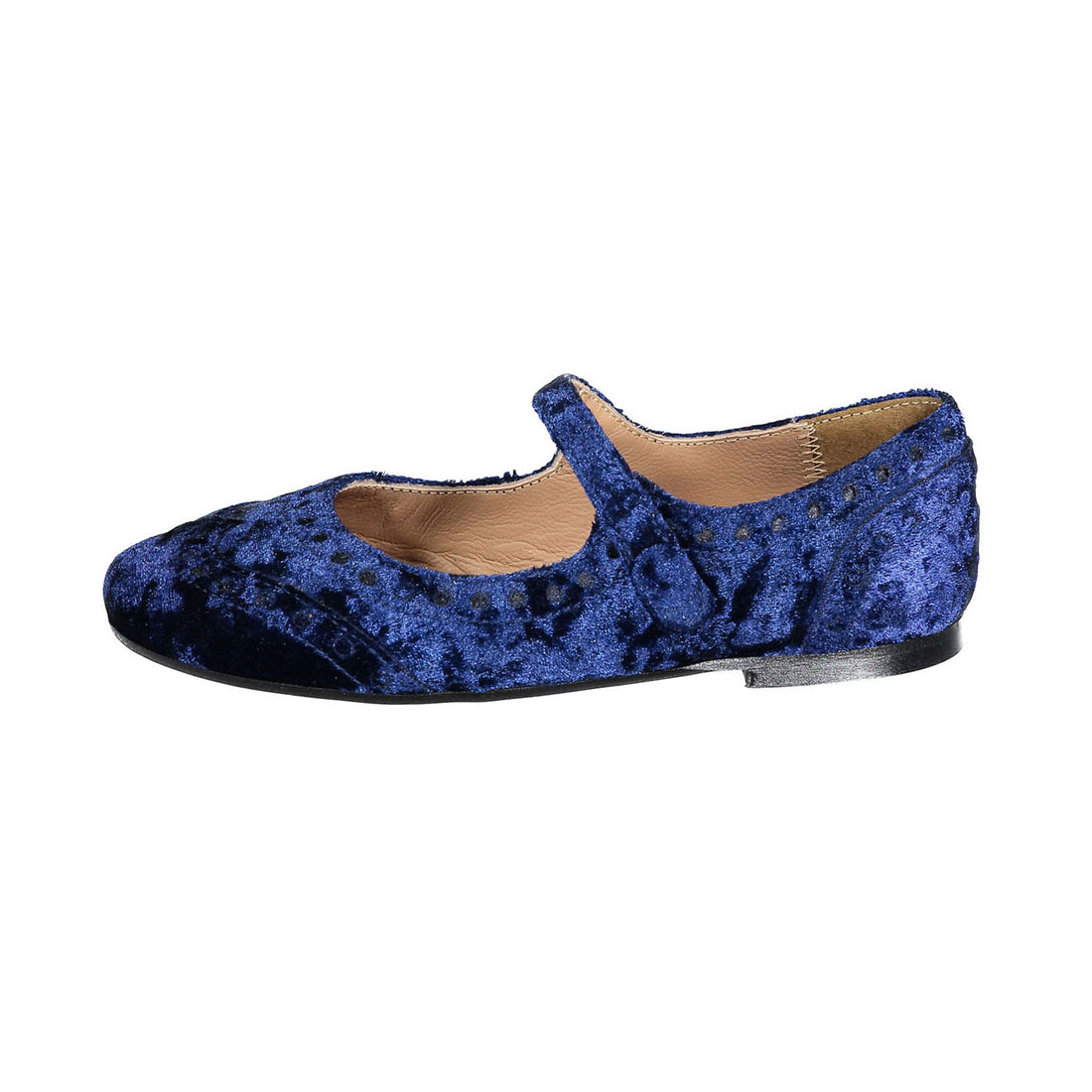Papanatas Blue Velvet Wingtip Mary Janes