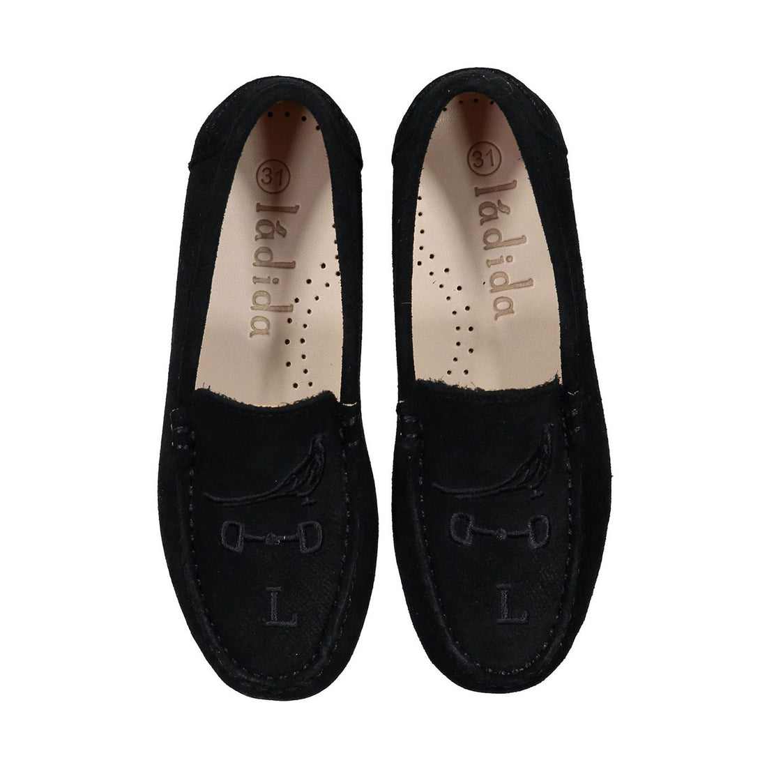 Ladida Shoes Black Suede Buckled Embroidered Loafers