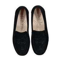 Ladida Shoes Black Suede Buckled Embroidered Loafers