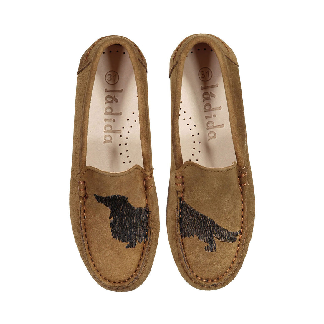 Ladida Shoes Camel Suede Dog Embroidered Loafer