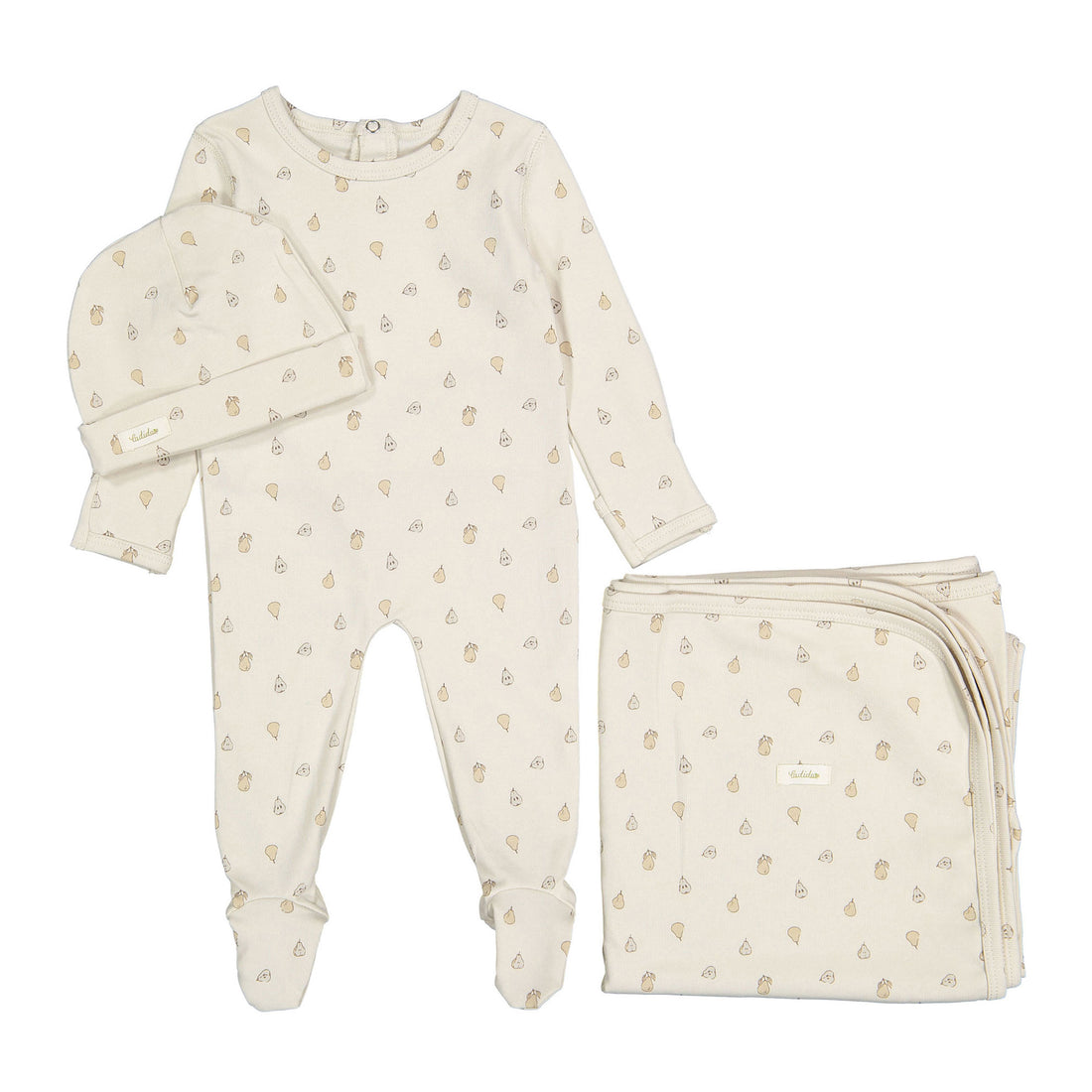 Ladida Layette Sketched Pears Romper + Hat + Blanket