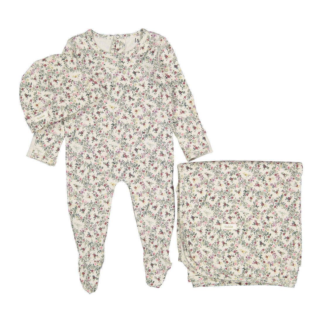 Ladida Layette Circle Floral Romper + Hat + Blanket