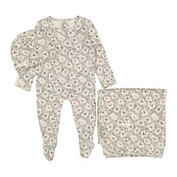 Ladida Layette Circle Floral Romper + Hat + Blanket