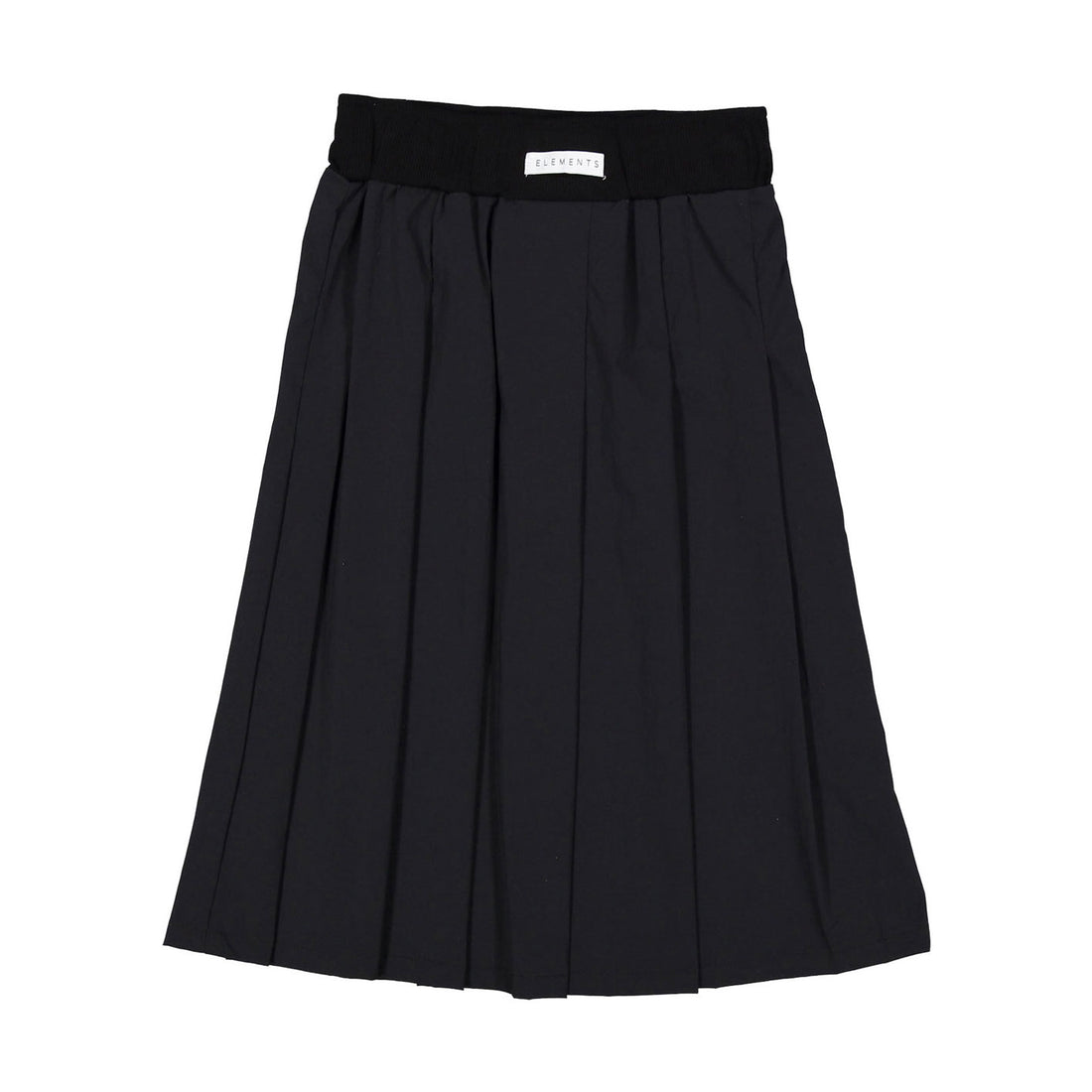 ELEMENTS Black Tafetta Pleated Knee Length Skirt