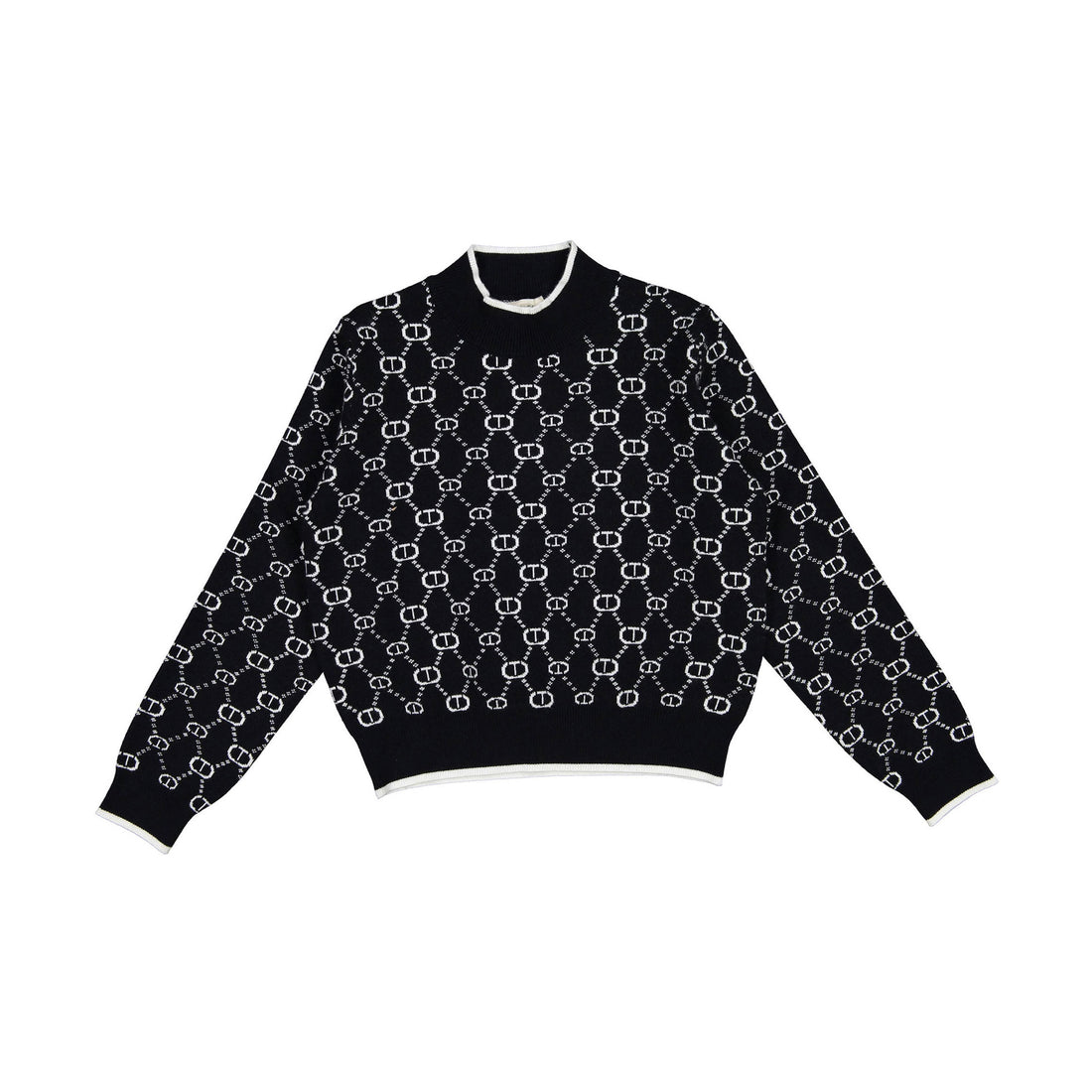 Twinset Off White/Black Logo Mockneck Sweater