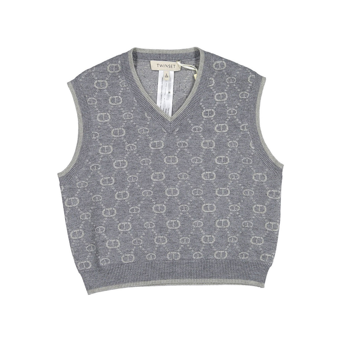 Twinset Grey Logo Short Knit Vest