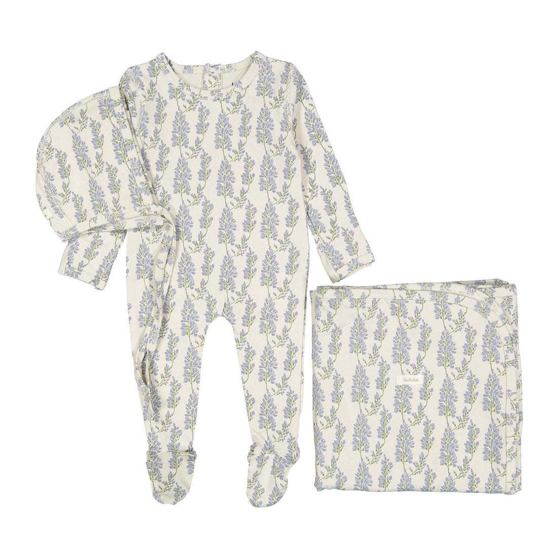 Ladida Layette Blue Wisteria Romper + Bonnet + Blanket
