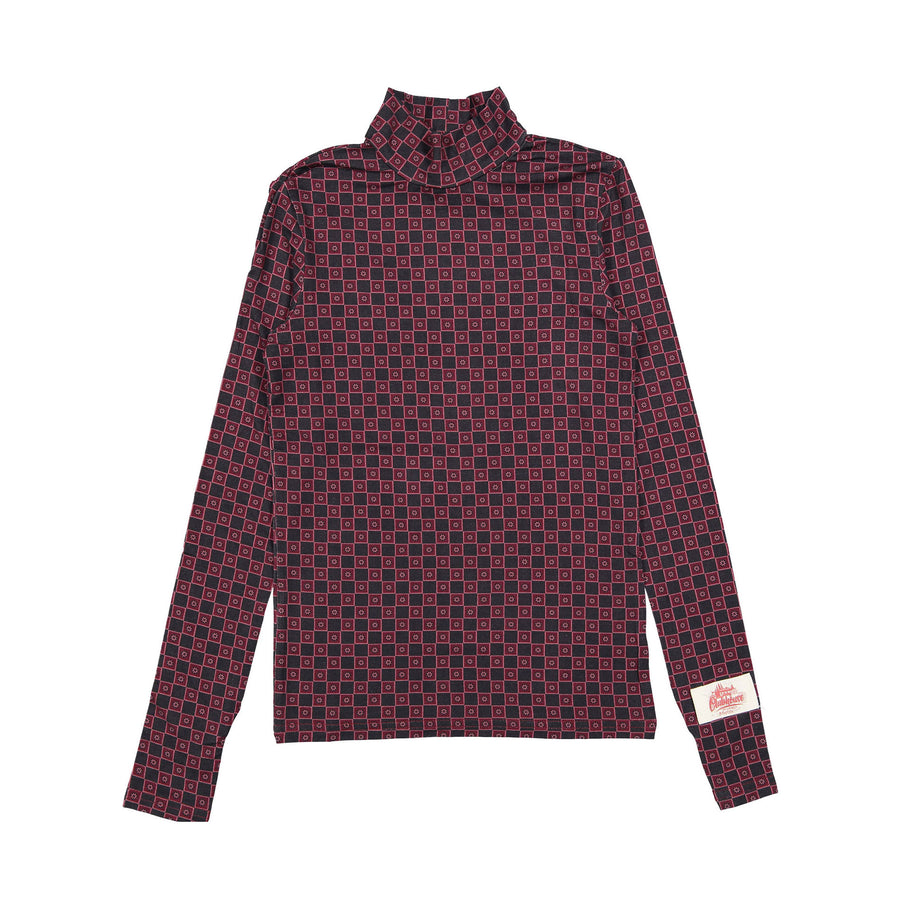 Clubhouse Maroon/ Black Geo Printed Turtleneck