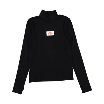  Black Ribbed Logo Turtleneck