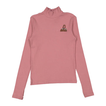  Pink Ribbed Purse Embroidered Turtleneck