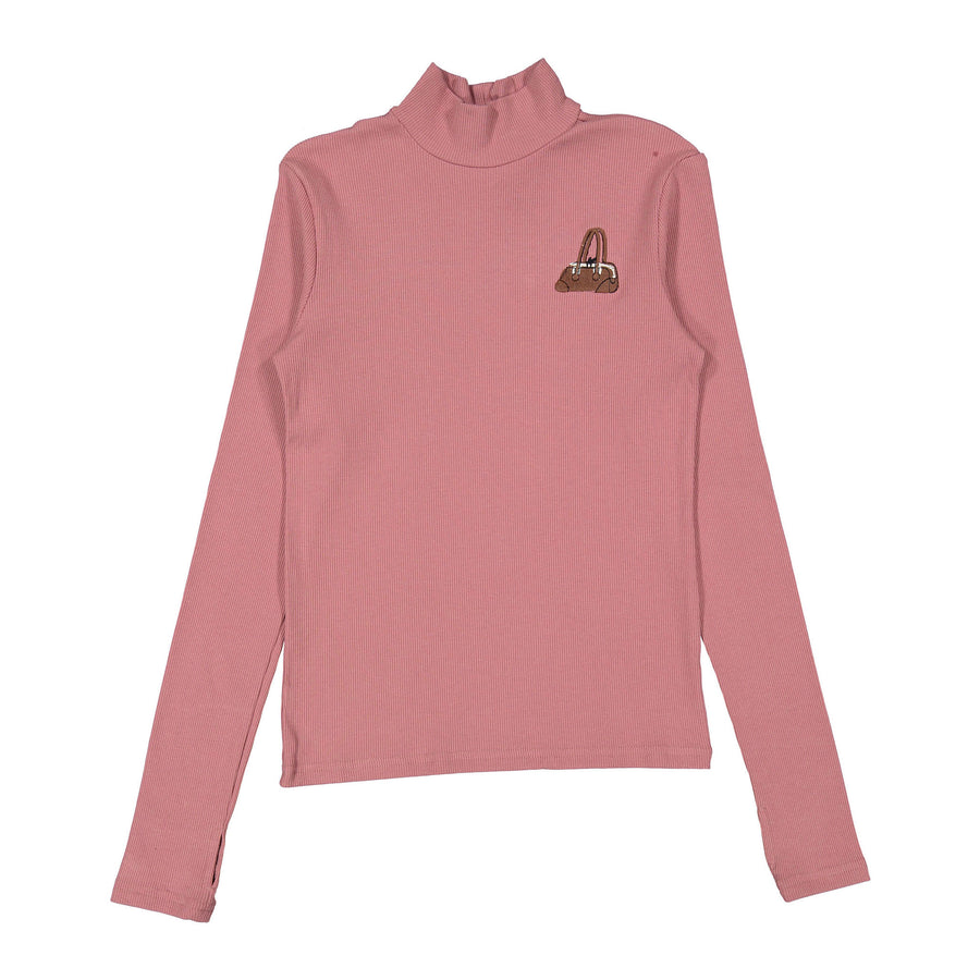 Clubhouse Pink Ribbed Purse Embroidered Turtleneck