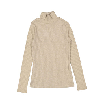  Beige Ribbed Mock Neck