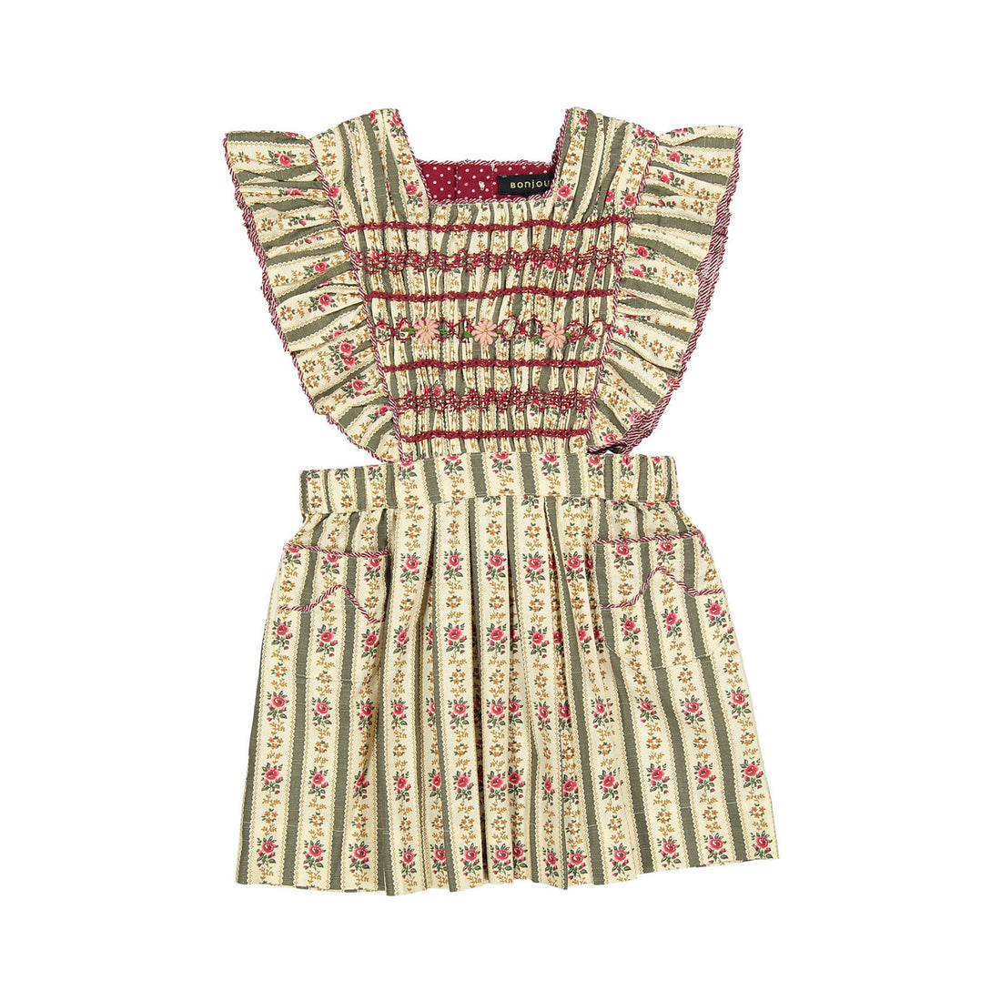 Bonjour Tapestry Khaki Stripe Apron Dress – Ladida