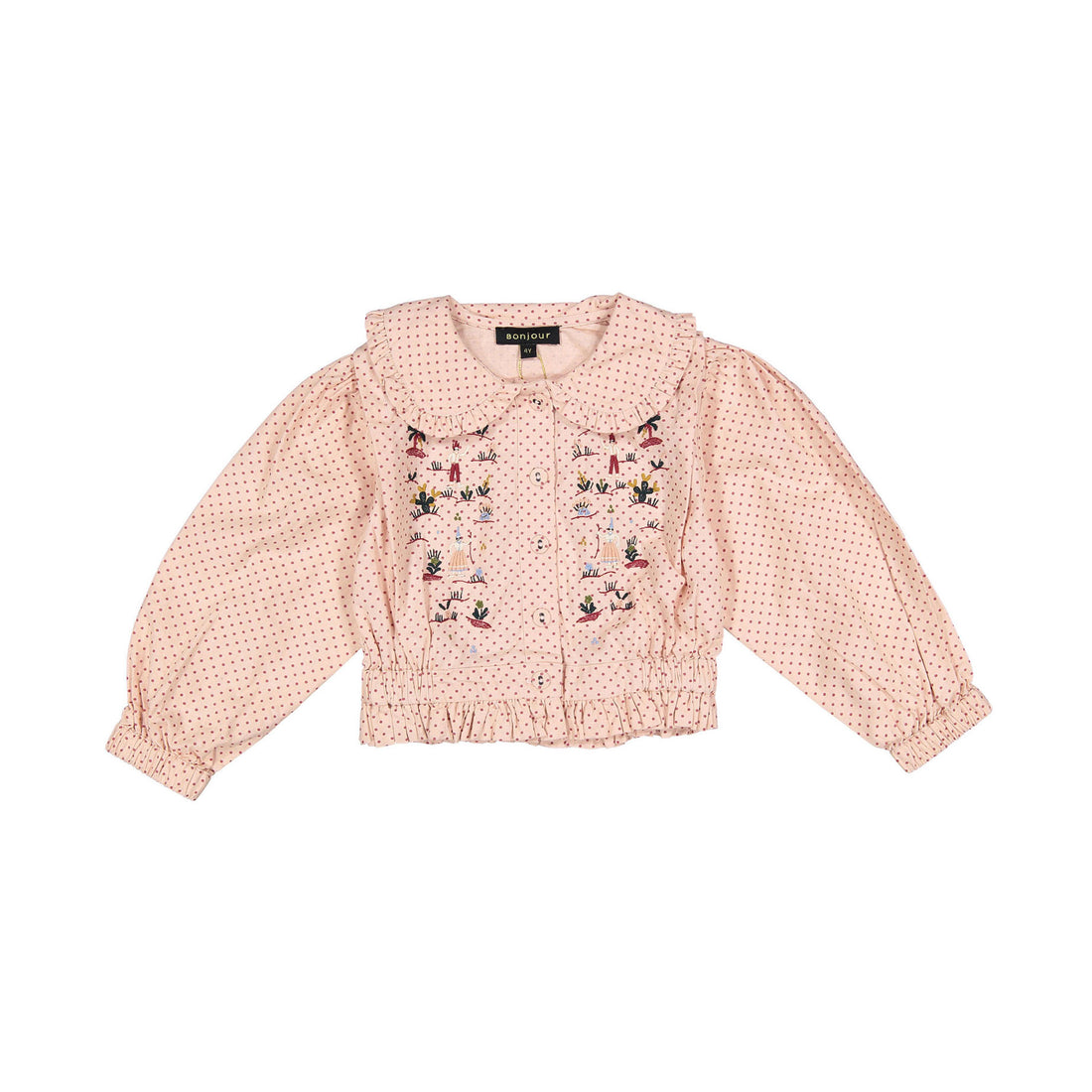 トップス Bonjour 6y PINK JACQUARD TUNIQUE 23ss Bonjour Pink Dot Print Embroidered Shirt – Ladida