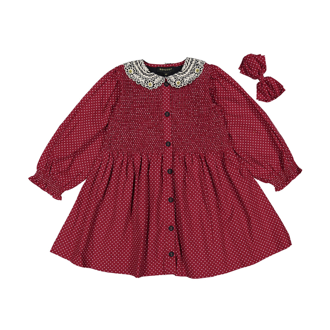 Bonjour Red Wine Dot Print Tunique + Hair Clip