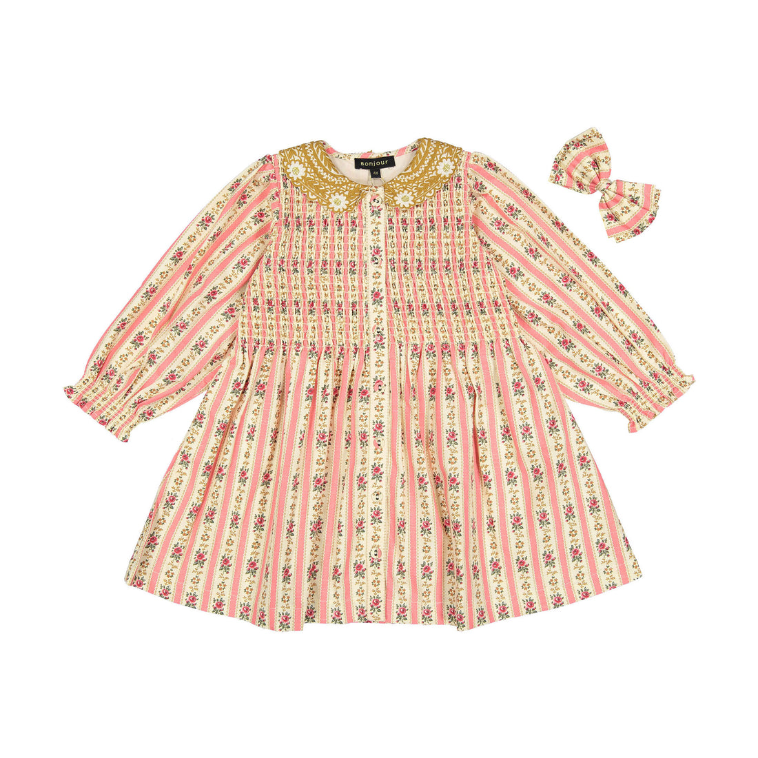 Bonjour Tapestry Pink Stripe Print Tunique + Hair Clip