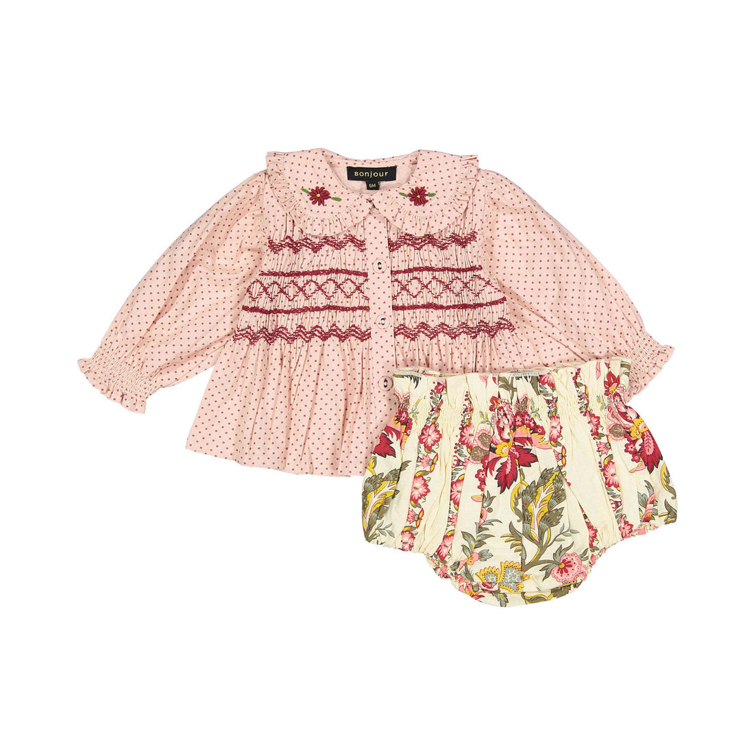 Bonjour Pink Dot Print Top Baby Set