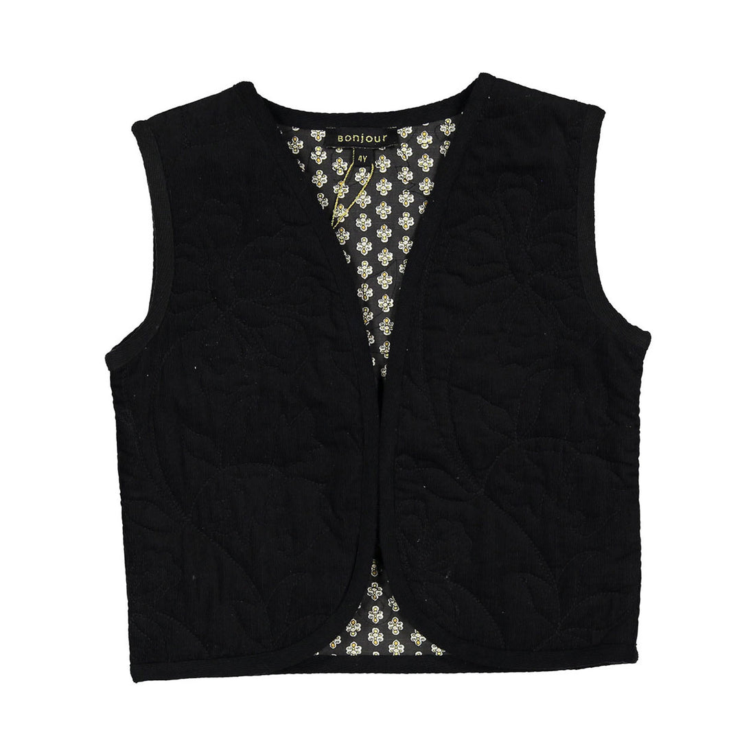 Bonjour Black Baby Cord Reversible Quilted Sleeveless Jacket