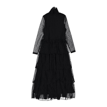  Black Floral Dots Layered Mesh Dress